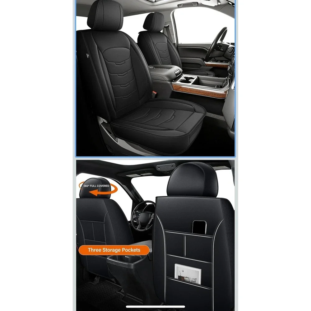 Black Faux Leather Car Seat Covers Chevy Silverado Sierra 2007-2025 Waterproof